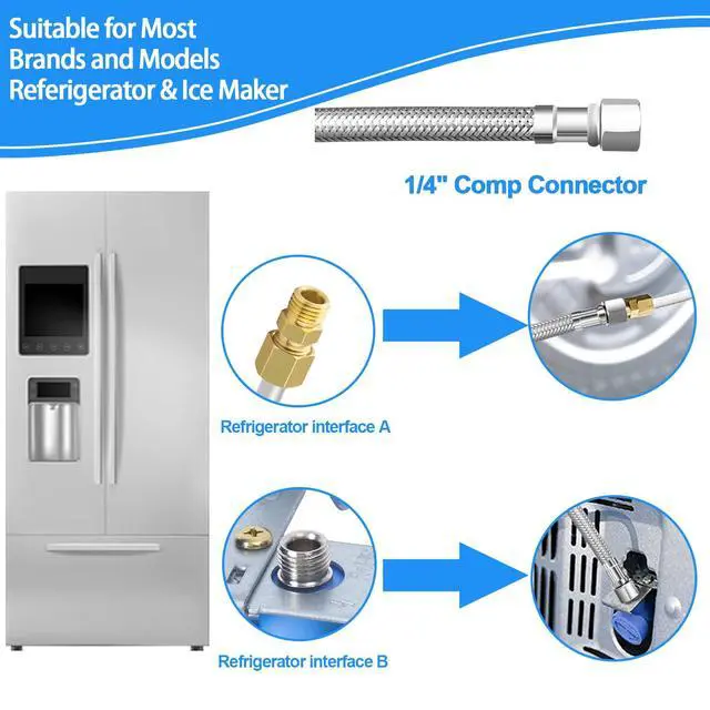 Alt view image 5 of 7 - Refrigerator Water Line - 8FT,Foodgrade PEX Inner Hose for Fridge Ice Maker | Stainless Steel Braided Ice Maker Water Hose,Rustproof Fridge Water Line with Both End 1/4" Comp Fittings