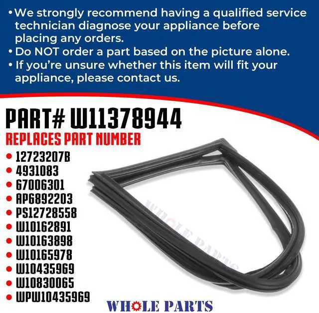 Alt view image 3 of 7 - Upgraded Refrigerator French Door Seal (Magnetic Strip Inside, Black), Part# W11378944 - Compatible with Some Amana, JennAir, Kenmore, KitchenAid, Maytag and Whirlpool Refrigerator