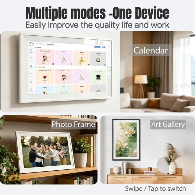 Alt view image 2 of 7 - 15.6" Smart Digital Calendar & Photo Frame with Touchscreen, WiFi Interactive Chore Chart & Meal Planner, Family Wall Calendar Display, Frameo App, 32GB Storage, Wall Mountable (Black)