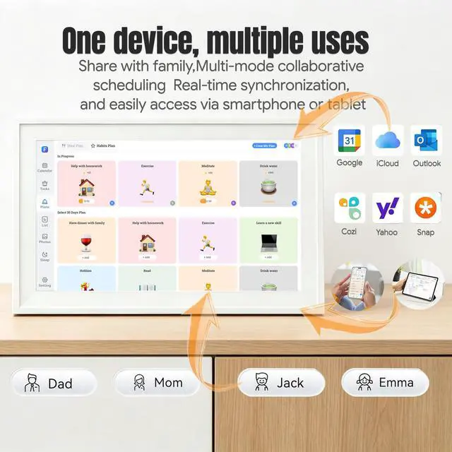 Alt view image 4 of 7 - 15.6" Smart Digital Calendar & Photo Frame with Touchscreen, WiFi Interactive Chore Chart & Meal Planner, Family Wall Calendar Display, Frameo App, 32GB Storage, Wall Mountable (Black)