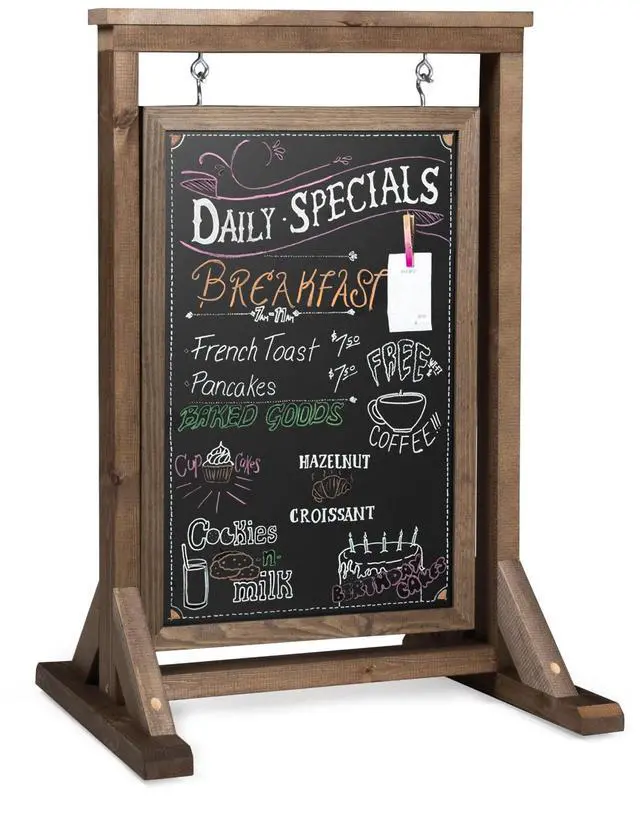 Main image of Barnwood Double Sided Swinging Chalkboard Sidewalk Sign | 21 x 32 Inch, Magnetic A-Frame Design, Menu Board & Sandwich Board Sign
