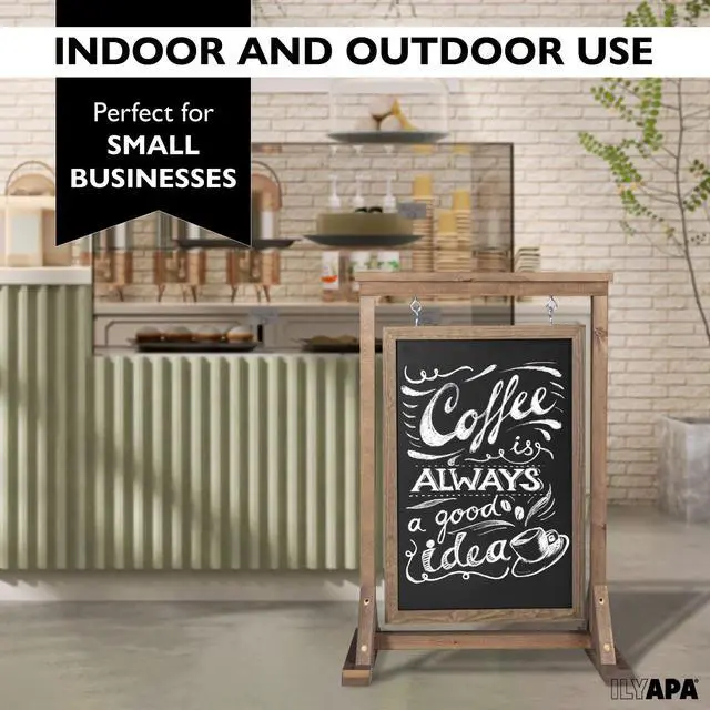 Alt view image 6 of 7 - Barnwood Double Sided Swinging Chalkboard Sidewalk Sign | 21 x 32 Inch, Magnetic A-Frame Design, Menu Board & Sandwich Board Sign