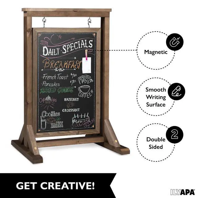 Alt view image 4 of 7 - Barnwood Double Sided Swinging Chalkboard Sidewalk Sign | 21 x 32 Inch, Magnetic A-Frame Design, Menu Board & Sandwich Board Sign