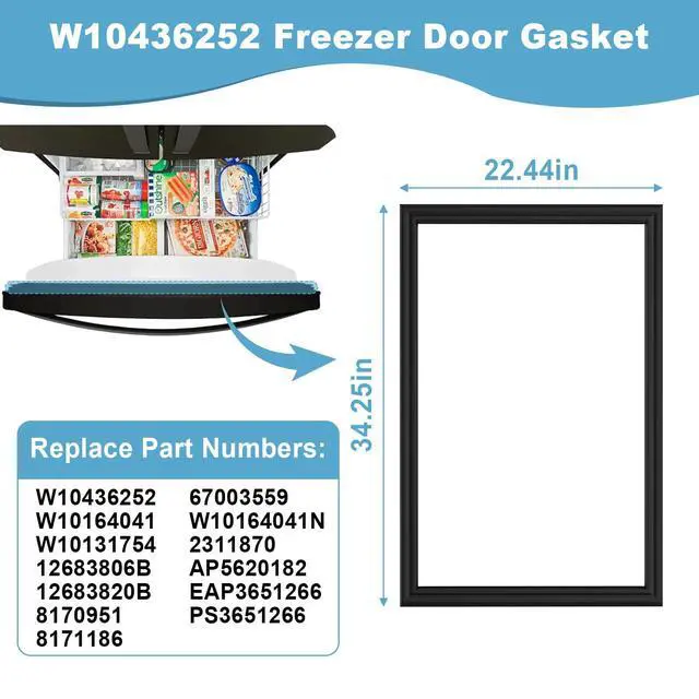Alt view image 2 of 7 - Upgrad W10436252 Freezer Door Gasket Compatible with Whirlpool Maytag Amana JennAir Kenmore KitchenAid Replaces W10131754 W10164041 W10164041N 12683806B 12683820B 8170951 8171186 67003559 2311870