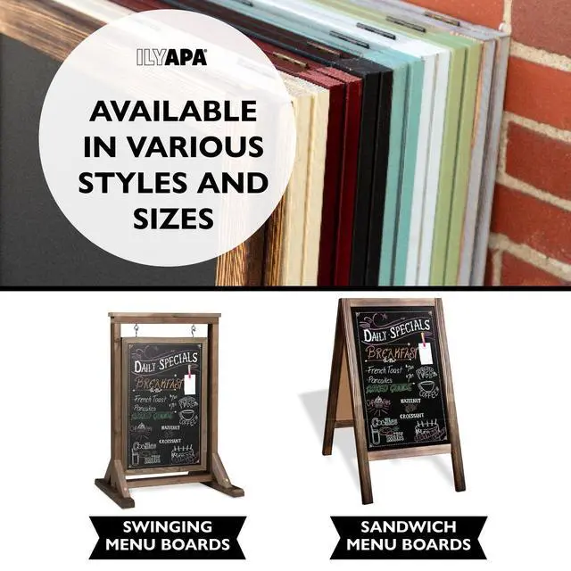 Alt view image 7 of 7 - Barnwood Double Sided Swinging Chalkboard Sidewalk Sign | 21 x 32 Inch, Magnetic A-Frame Design, Menu Board & Sandwich Board Sign