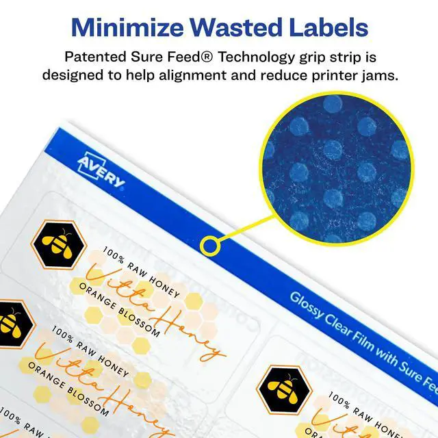 Alt view image 3 of 7 - Glossy Clear Address Labels, Sure Feed Technology, Laser/Inkjet, 1" x 2-5/8", 300 Labels, 5 Packs (6521)
