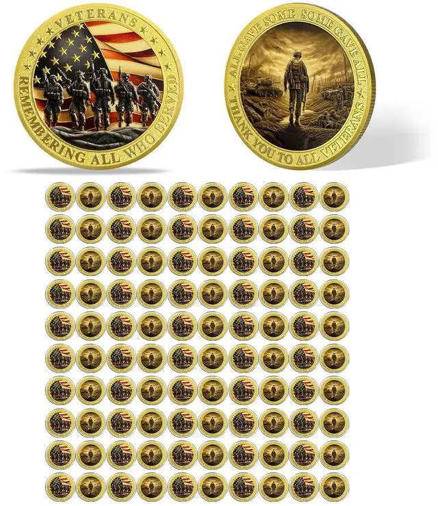 Main image of 100 Pack Military Challenge Coins, Thank You to All Veteran | Thank You for Your Service Coin, Veterans Day Gifts Bulk, Military Appreciation Gifts, Tribute to Service & Sacrifice