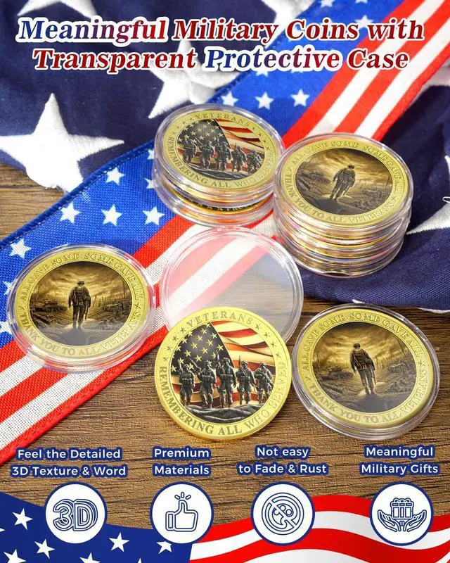 Alt view image 2 of 7 - 100 Pack Military Challenge Coins, Thank You to All Veteran | Thank You for Your Service Coin, Veterans Day Gifts Bulk, Military Appreciation Gifts, Tribute to Service & Sacrifice