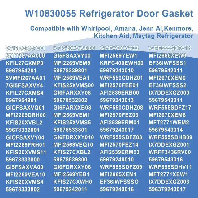 Alt view image 2 of 7 - 2PCS W10830055 Refrigerator Door Gasket Compatible with Whirlpool Maytag Kenmore KitchenAid Amana Replace Refrigerator Door Seal W10163991 W10191105 W10443238 AP6027230 PS11759512
