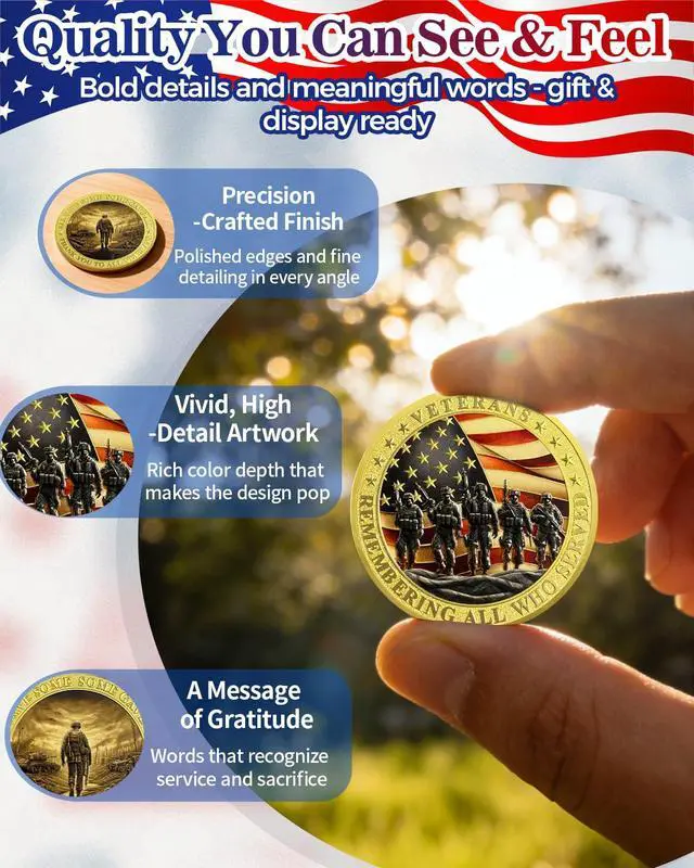 Alt view image 4 of 7 - 100 Pack Military Challenge Coins, Thank You to All Veteran | Thank You for Your Service Coin, Veterans Day Gifts Bulk, Military Appreciation Gifts, Tribute to Service & Sacrifice