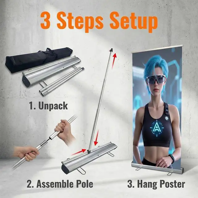 Alt view image 5 of 7 - Standard Retractable Banner Stand with Carrying padded Canvas Bag and Box (Stand Only) (33.5"x80")(2 UNITS)