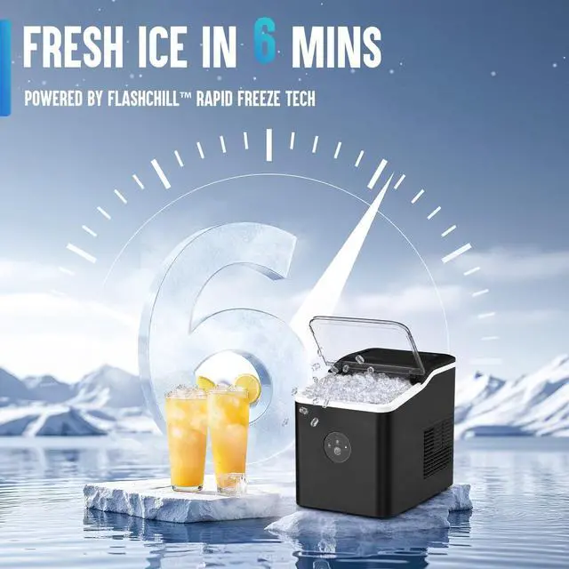 Alt view image 2 of 7 - Nugget Ice Maker Countertop, Pebble Ice Maker in 6 Mins,26.5 LBS/Day, Self-Cleaning, FLASHCHILL, Compact Portable Design, Ice Machine for Home, Kitchen, Office & Party