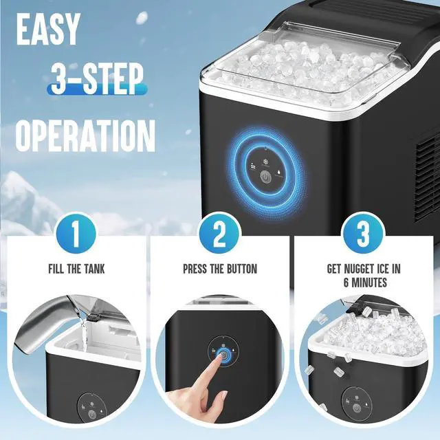 Alt view image 3 of 7 - Nugget Ice Maker Countertop, Pebble Ice Maker in 6 Mins,26.5 LBS/Day, Self-Cleaning, FLASHCHILL, Compact Portable Design, Ice Machine for Home, Kitchen, Office & Party