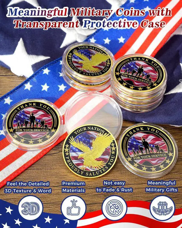 Alt view image 2 of 7 - 100 Pack Military Challenge Coins, Veteran Thank You Coin | Thank You for Your Service, Veterans Day Gifts Bulk, Military Appreciation Tribute, Service Member Recognition, Unit Events