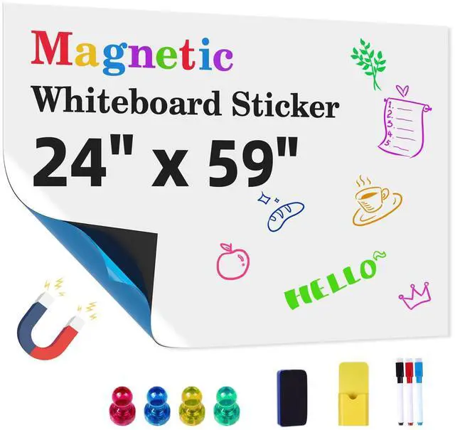 Main image of Magnetic Whiteboard Contact Paper 24" x 59" Peel and Stick Dry Erase White Board for Wall Self-Adhesive Decal Wallpaper Sticker for Office, Home, with Marker, Eraser and Magnet