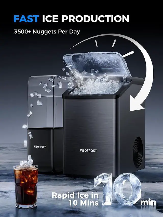 Alt view image 2 of 7 - Nugget Ice Maker Countertop, 40lbs/24H, Chewable Sonic Ice for Home | 1.32 Gallon Tank, Pellet Ice Machine with Auto Descaling System, Stainless Steel Design, Ready in 10 Mins