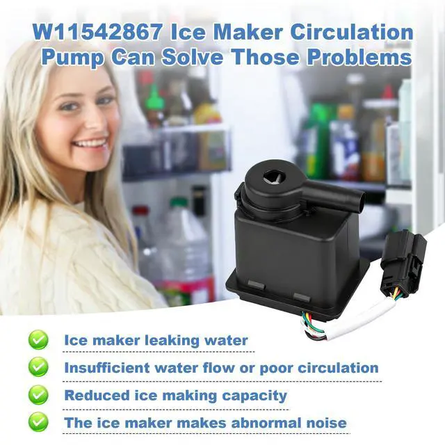 Alt view image 6 of 7 - W11542867 Ice Maker Recirculation Pump Compatible with Whirlpool KitchenAid Jennair Kenmore Amana Refrigerators, Ice Maker Circulation Pump Replaces W11176264, W11325175, W10747426, W11439191