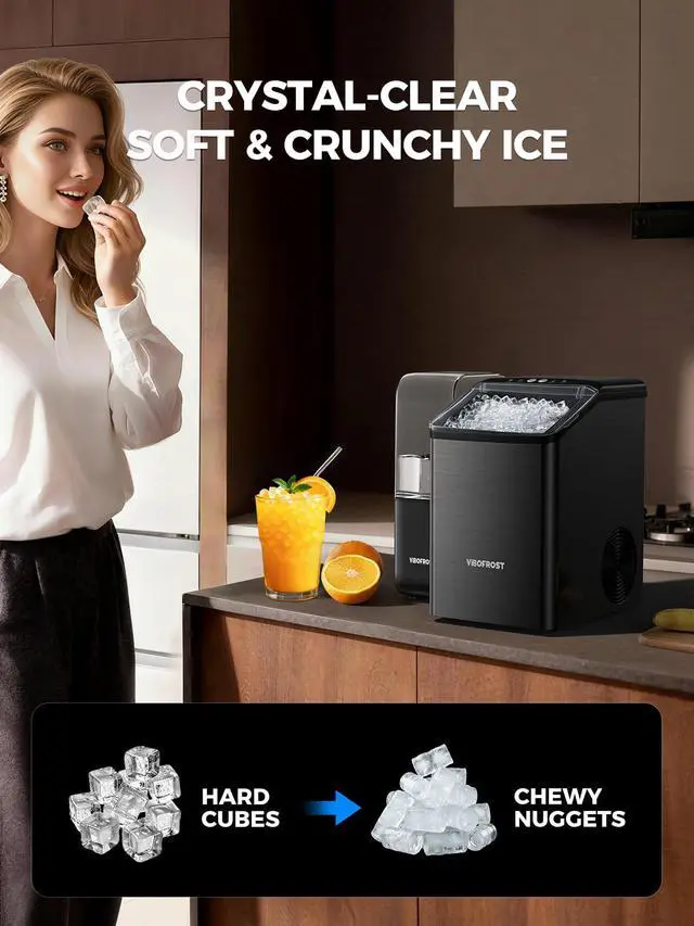 Alt view image 3 of 7 - Nugget Ice Maker Countertop, 40lbs/24H, Chewable Sonic Ice for Home | 1.32 Gallon Tank, Pellet Ice Machine with Auto Descaling System, Stainless Steel Design, Ready in 10 Mins