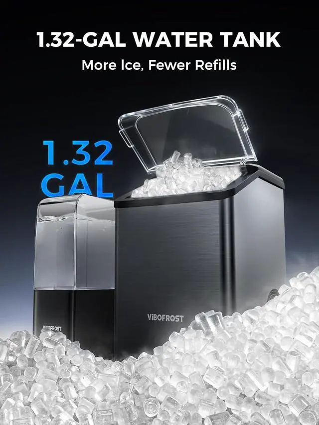 Alt view image 4 of 7 - Nugget Ice Maker Countertop, 40lbs/24H, Chewable Sonic Ice for Home | 1.32 Gallon Tank, Pellet Ice Machine with Auto Descaling System, Stainless Steel Design, Ready in 10 Mins