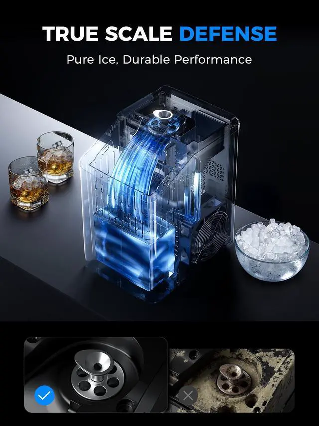 Alt view image 5 of 7 - Nugget Ice Maker Countertop, 40lbs/24H, Chewable Sonic Ice for Home | 1.32 Gallon Tank, Pellet Ice Machine with Auto Descaling System, Stainless Steel Design, Ready in 10 Mins