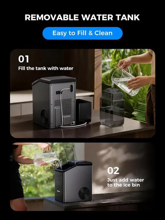 Alt view image 7 of 7 - Nugget Ice Maker Countertop, 40lbs/24H, Chewable Sonic Ice for Home | 1.32 Gallon Tank, Pellet Ice Machine with Auto Descaling System, Stainless Steel Design, Ready in 10 Mins