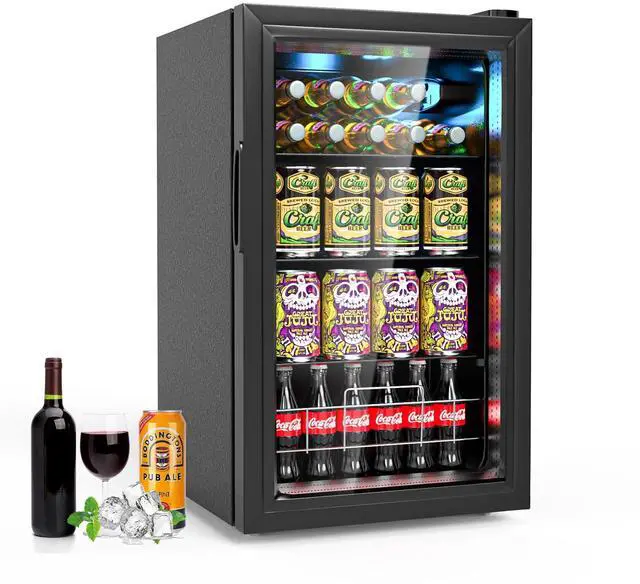 Main image of Beverage Refrigerator Cooler, 120 Cans Freestanding Beverage Fridge with Double-layer Glass Door Mini Fridge Beverage with Adjustable Removable Shelving, Perfect for Beer, Wine, Soda and more