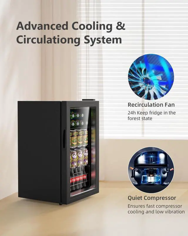 Alt view image 4 of 6 - Beverage Refrigerator Cooler, 120 Cans Freestanding Beverage Fridge with Double-layer Glass Door Mini Fridge Beverage with Adjustable Removable Shelving, Perfect for Beer, Wine, Soda and more