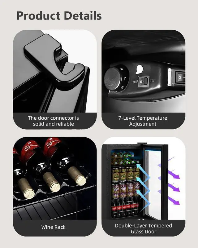 Alt view image 6 of 6 - Beverage Refrigerator Cooler, 120 Cans Freestanding Beverage Fridge with Double-layer Glass Door Mini Fridge Beverage with Adjustable Removable Shelving, Perfect for Beer, Wine, Soda and more