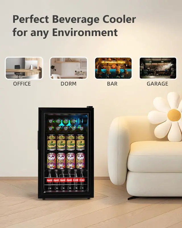 Alt view image 3 of 6 - Beverage Refrigerator Cooler, 120 Cans Freestanding Beverage Fridge with Double-layer Glass Door Mini Fridge Beverage with Adjustable Removable Shelving, Perfect for Beer, Wine, Soda and more