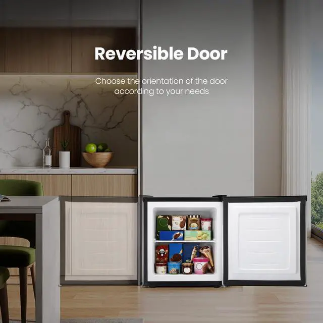 Alt view image 4 of 7 - 1.1 Cu.ft Small Freezer, Mini Upright Freezer, Black | Compact Size for Dorms/RVs/Offices, 2 Removable Shelves, Reversible Door, 7 Adjustable Thermostat, Quiet <40dB