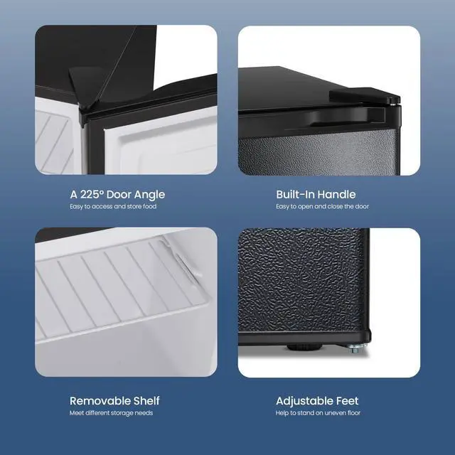 Alt view image 5 of 7 - 1.1 Cu.ft Small Freezer, Mini Upright Freezer, Black | Compact Size for Dorms/RVs/Offices, 2 Removable Shelves, Reversible Door, 7 Adjustable Thermostat, Quiet <40dB