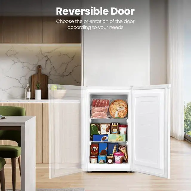 Alt view image 3 of 7 - 3.0 Cu.ft Small Freezer, Mini Upright Freezer, White | Compact Size for Dorms/RVs/Offices. 2 Removable Shelves, Reversible Door, 7 Adjustable Thermostat. Quiet <40dB