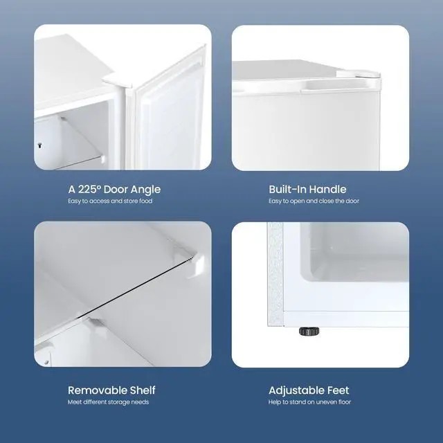 Alt view image 5 of 7 - 3.0 Cu.ft Small Freezer, Mini Upright Freezer, White | Compact Size for Dorms/RVs/Offices. 2 Removable Shelves, Reversible Door, 7 Adjustable Thermostat. Quiet <40dB