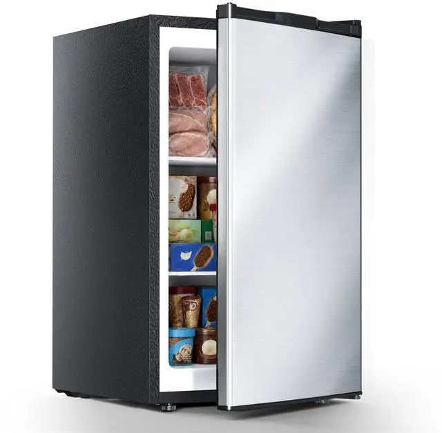Main image of 3.0 Cu.ft Small Freezer, Mini Upright Freezer, Stainless Steel | Compact Size for Dorms/RVs/Offices. 2 Removable Shelves, Reversible Door, 7 Adjustable Thermostat. Quiet <40dB
