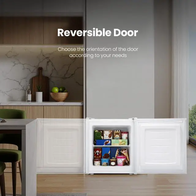 Alt view image 4 of 7 - 1.1 Cu.ft Small Freezer, Mini Upright Freezer, White | Compact Size for Dorms/RVs/Offices, 2 Removable Shelves, Reversible Door, 7 Adjustable Thermostat, Quiet <40dB