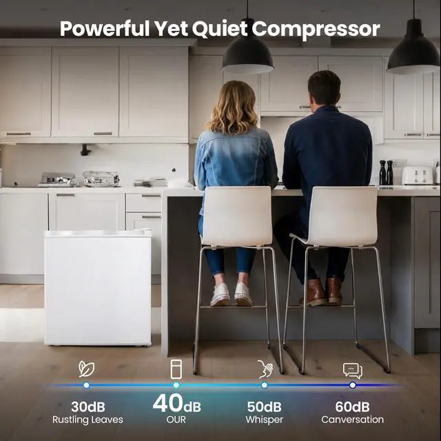 Alt view image 6 of 7 - 1.1 Cu.ft Small Freezer, Mini Upright Freezer, White | Compact Size for Dorms/RVs/Offices, 2 Removable Shelves, Reversible Door, 7 Adjustable Thermostat, Quiet <40dB