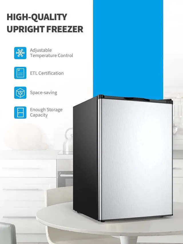 Alt view image 3 of 7 - Compact Upright Freezer 3.0 Cu. Ft. with Stainless Steel Single Door, Mini Freezing Machine with Reversible Door, 7 Grade Adjustable Thermostat for Home Office