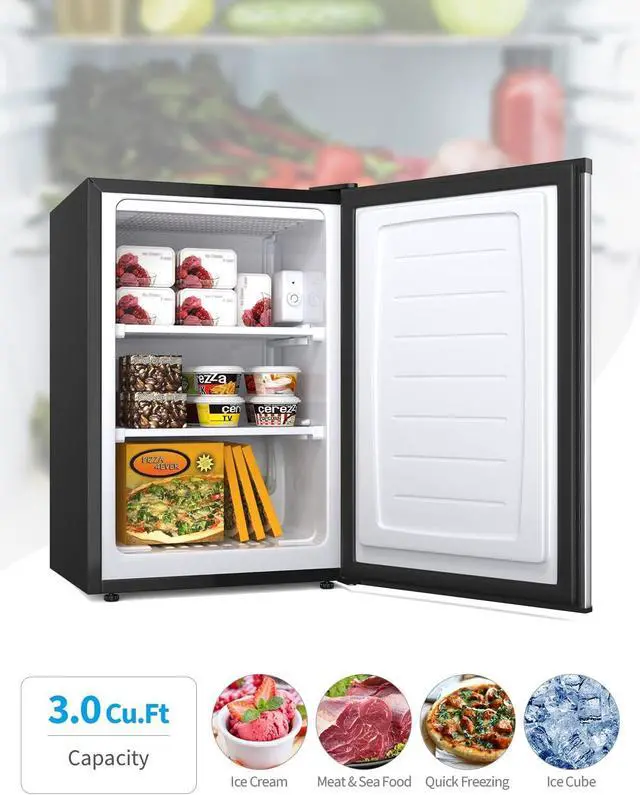 Alt view image 4 of 7 - Compact Upright Freezer 3.0 Cu. Ft. with Stainless Steel Single Door, Mini Freezing Machine with Reversible Door, 7 Grade Adjustable Thermostat for Home Office