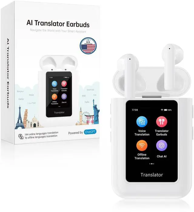 Main image of A8 AI Translation Earbuds Real Time with ChatGPT, Language Translator Device in 144 Languages, Offline Translation Headphones No APP Needed, Spanish Traductor for Business Conference (White)