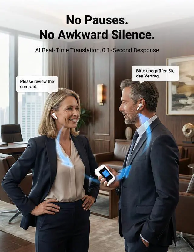 Alt view image 4 of 7 - A8 AI Translation Earbuds Real Time with ChatGPT, Language Translator Device in 144 Languages, Offline Translation Headphones No APP Needed, Spanish Traductor for Business Conference (White)