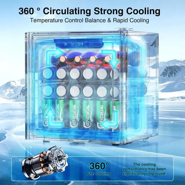 Alt view image 3 of 7 - Beverage 36L Refrigerator Cooler Mini Fridge,1.3 Cu.Ft Drink Fridge for 12 Bottle 50 Can with Quiet Compressor,LED Light,Electronic Temperature Control for Home/Bar/Office