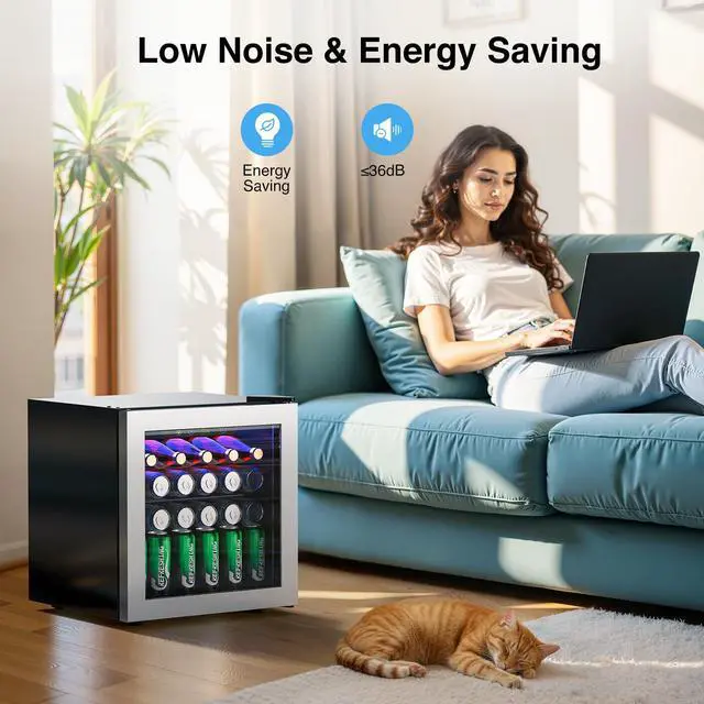 Alt view image 6 of 7 - Beverage 36L Refrigerator Cooler Mini Fridge,1.3 Cu.Ft Drink Fridge for 12 Bottle 50 Can with Quiet Compressor,LED Light,Electronic Temperature Control for Home/Bar/Office