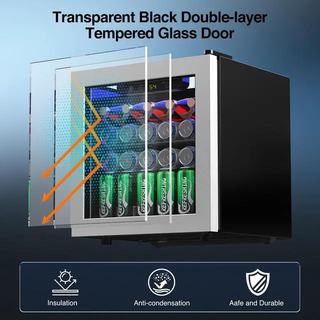 Alt view image 4 of 7 - Beverage 36L Refrigerator Cooler Mini Fridge,1.3 Cu.Ft Drink Fridge for 12 Bottle 50 Can with Quiet Compressor,LED Light,Electronic Temperature Control for Home/Bar/Office