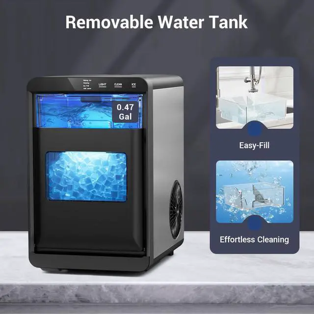 Alt view image 5 of 7 - Nugget Ice Maker Countertop, 45Lbs/24H with 0.47 Gallon Tank Pebble Ice Maker, Self-Cleaning Pellet Ice Machine Ready in 5-10min, Nugget Ice Machine for Kitchens/Home/Office