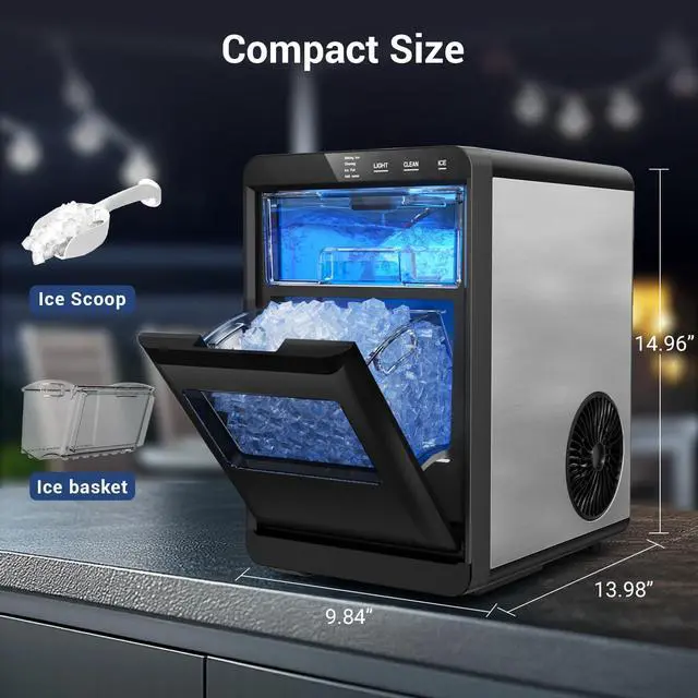 Alt view image 6 of 7 - Nugget Ice Maker Countertop, 45Lbs/24H with 0.47 Gallon Tank Pebble Ice Maker, Self-Cleaning Pellet Ice Machine Ready in 5-10min, Nugget Ice Machine for Kitchens/Home/Office
