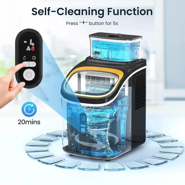 Alt view image 4 of 7 - Countertop Ice Maker Machine, 30lbs/24Hrs, 3 Thickness Ice Cubes, 16Pcs/13 Mins,2 Ways to Add Water, Self-Cleaning Ice Cube Maker w/Basket and Scoop for Home/Kitchen/Camping/RV (Black)