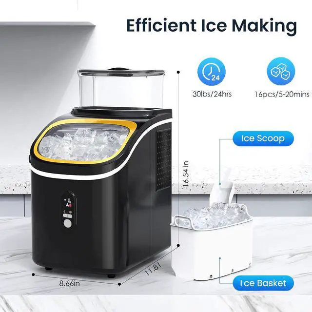 Alt view image 2 of 7 - Countertop Ice Maker Machine, 30lbs/24Hrs, 3 Thickness Ice Cubes, 16Pcs/13 Mins,2 Ways to Add Water, Self-Cleaning Ice Cube Maker w/Basket and Scoop for Home/Kitchen/Camping/RV (Black)