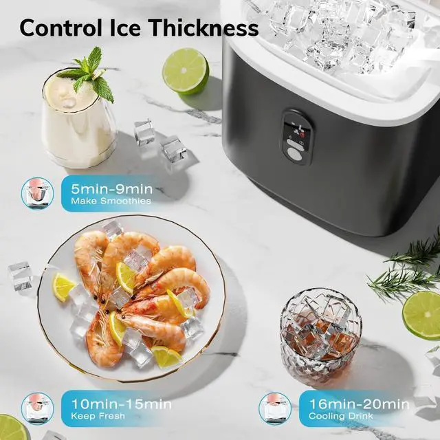 Alt view image 3 of 7 - Countertop Ice Maker Machine, 30lbs/24Hrs, 3 Thickness Ice Cubes, 16Pcs/13 Mins,2 Ways to Add Water, Self-Cleaning Ice Cube Maker w/Basket and Scoop for Home/Kitchen/Camping/RV (Black)