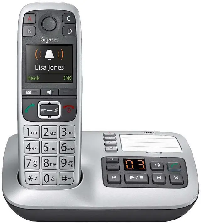 Main image of E560A Cordless Phone for Seniors with Answering Machine and SOS Key, Brilliant Sound Quality and Volume Amplification - Made in Germany (Platinum, Pack of 1)