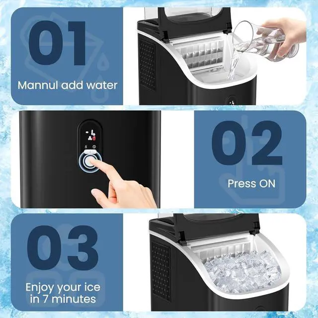 Alt view image 6 of 7 - Countertop Ice Maker Machine, 30lbs/24Hrs, 3 Thickness Ice Cubes, 16Pcs/13 Mins,2 Ways to Add Water, Self-Cleaning Ice Cube Maker w/Basket and Scoop for Home/Kitchen/Camping/RV (Black)